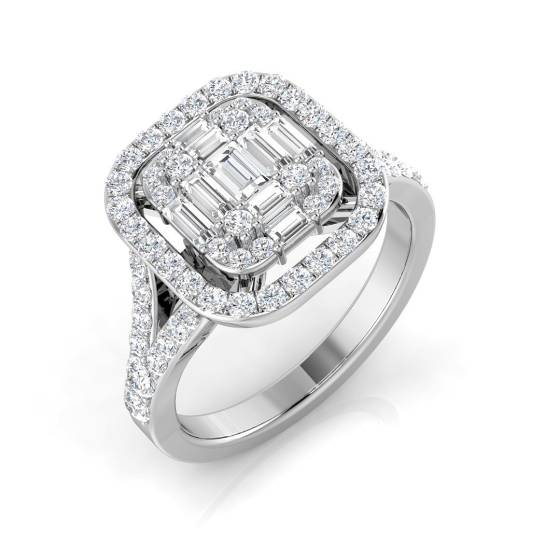 0.95ct SI2/G Round cut Diamond Designer Ring in 18k White Gold