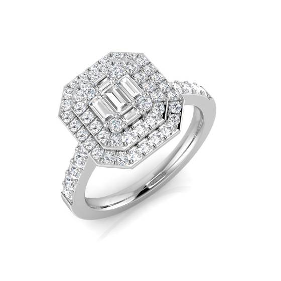 0.86ct SI2/G Round cut Diamond Designer Ring in 18k White Gold