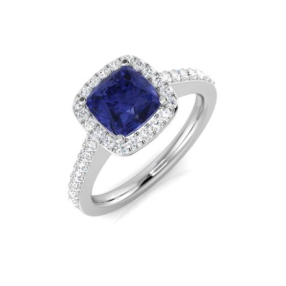 1.75ct SI1/G Cushion cut Tanzanite Gemstone Ring in 18k White Gold