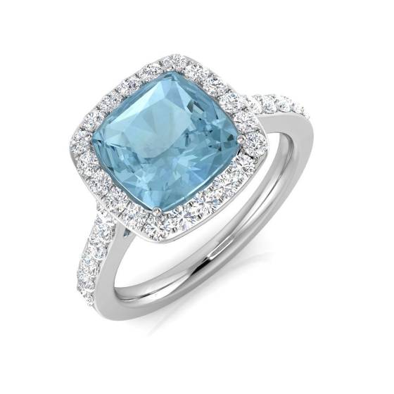 3.01ct SI2/G Cushion cut Aquamarine Gemstone Ring in 18k White Gold