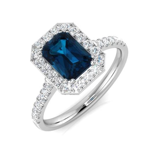 1.57ct SI2/G Emerald cut Blue Topaz Gemstone Ring in 18k White Gold