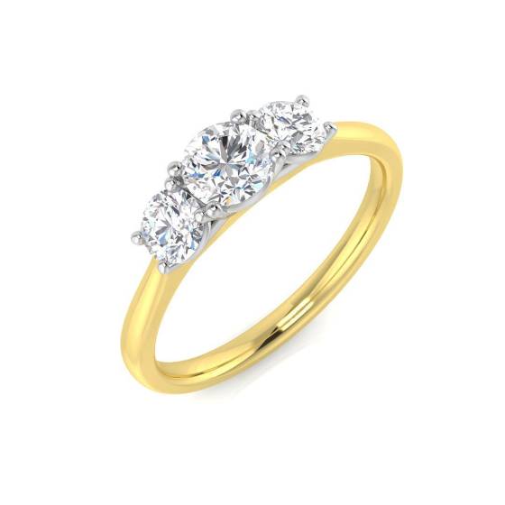 0.71ct SI2/G Round cut Diamond 3 Stone Ring in 18k Yellow Gold