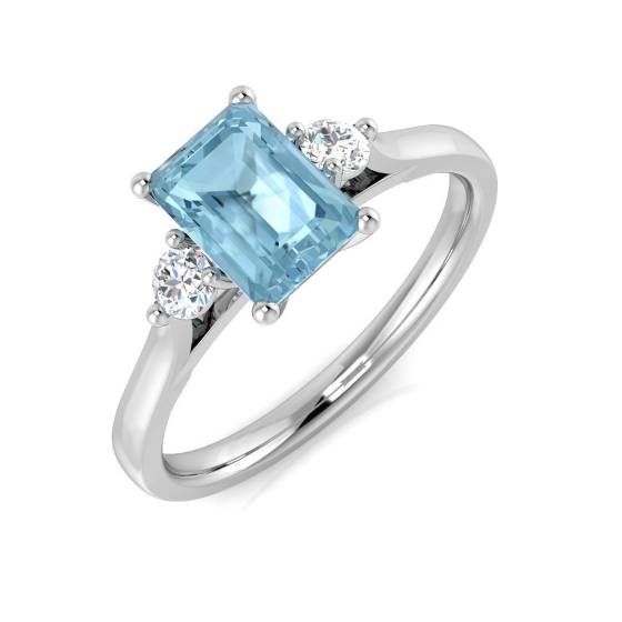 0.93ct I1/G Emerald cut Aquamarine Gemstone Ring in 9k White Gold