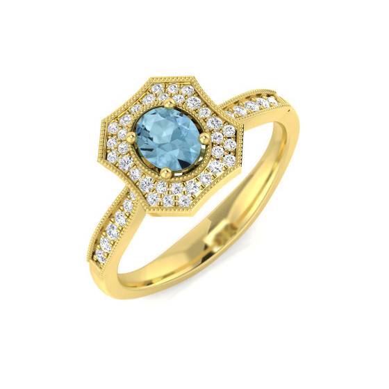 0.54ct I1/G Oval cut Aquamarine Gemstone Ring in 9k Yellow Gold