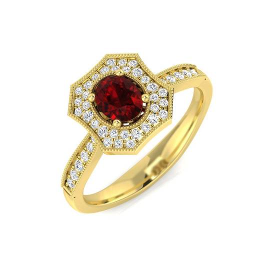 0.60ct SI2/G Oval cut Ruby Gemstone Ring in 18k Yellow Gold