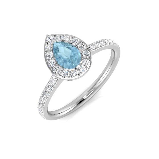 0.60ct SI2/G Pear cut Aquamarine Gemstone Ring in 9k White Gold