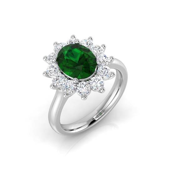 3.60ct SI2/G Oval cut Green Emerald Gemstone Ring in Platinum