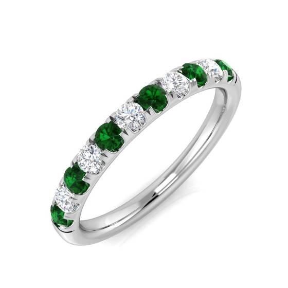 0.42ct SI2/G Round cut Emerald Gemstone Ring in 18k White Gold