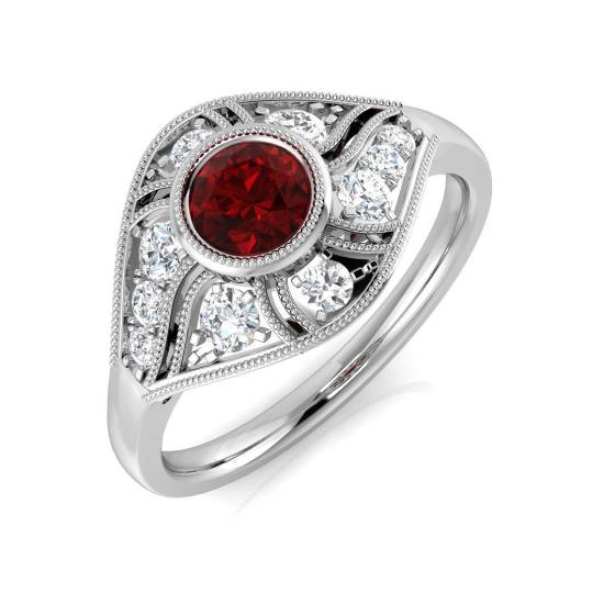 0.81ct SI2/G Round cut Ruby Gemstone Ring in 18k White Gold