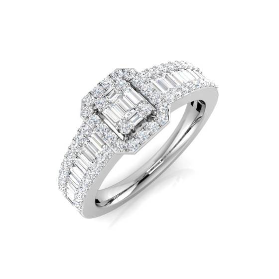 0.66ct SI1/G Baguette cut Diamond Designer Ring in 18k White Gold