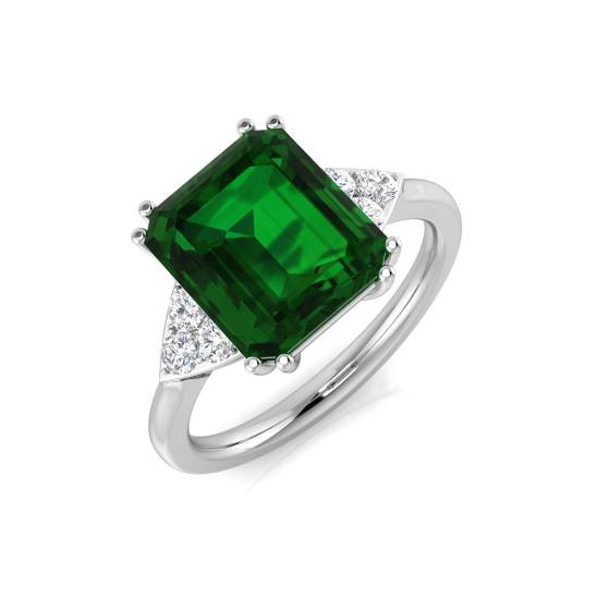 3.61ct SI2/G Emerald cut Emerald Gemstone Ring in 18k White Gold