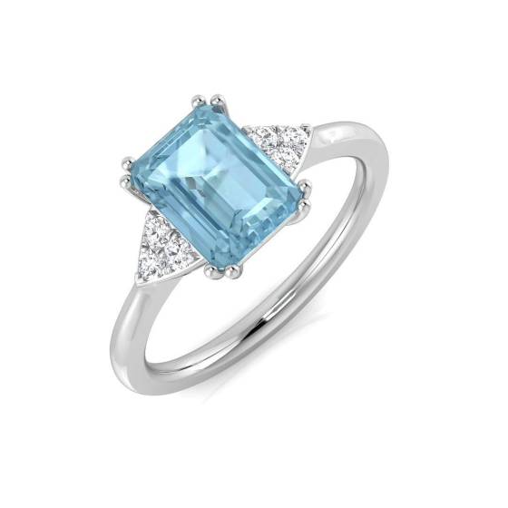 1.45ct I1/G Emerald cut Aquamarine Gemstone Ring in 9k White Gold