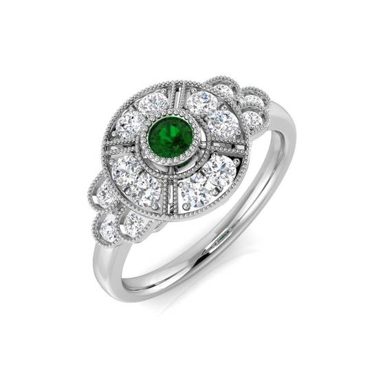 0.50ct SI2/G Round cut Green Emerald Gemstone Ring in Platinum