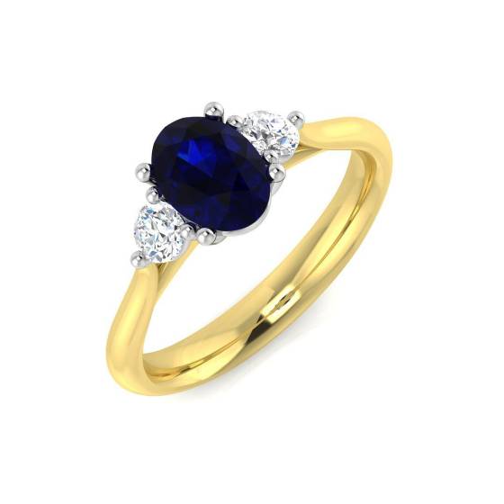 1.30ct SI2/G Oval cut Blue Sapphire Gemstone Ring in 18k Yellow Gold