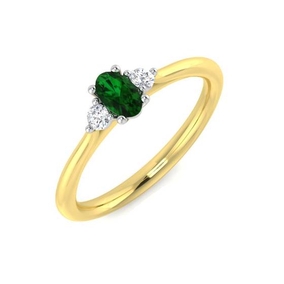 0.30ct SI2/G Oval cut Emerald Gemstone Ring in 18k Yellow Gold