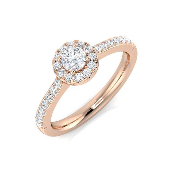 0.46ct SI2/G Round cut Diamond Halo Ring in 18k Rose Gold