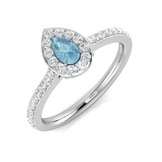 0.52ct SI2/G Pear cut Aquamarine Gemstone Ring in 9k White Gold