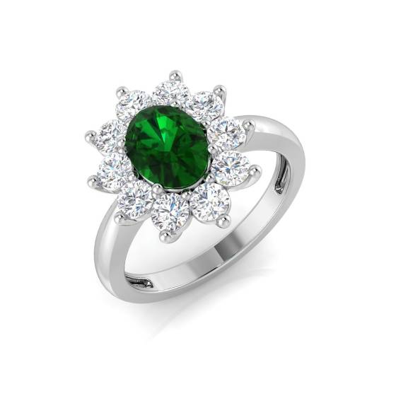 2.26ct SI2/G Oval cut Green Emerald Gemstone Ring in Platinum