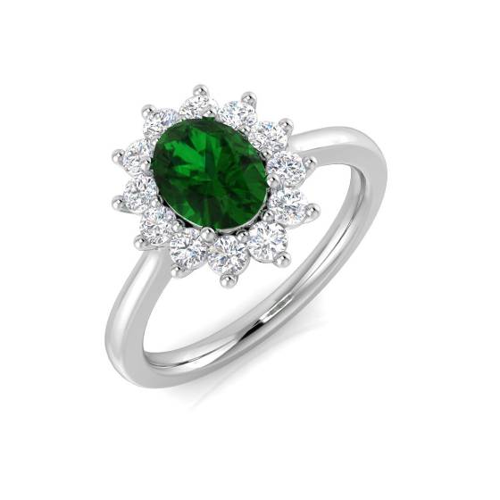 1.33ct SI2/G Oval cut Green Emerald Gemstone Ring in Platinum