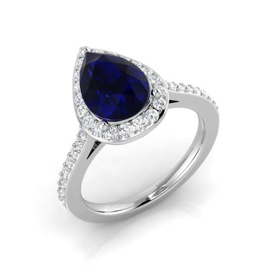 3.05ct SI2/G Pear cut Blue Sapphire Gemstone Ring in 18k White Gold