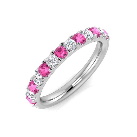 0.62ct SI2/G Round cut Pink Sapphire Gemstone Ring in 9k White Gold