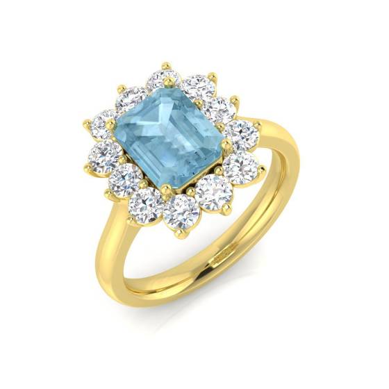 2.26ct SI2/G Emerald cut Aquamarine Gemstone Ring in 18k Yellow Gold