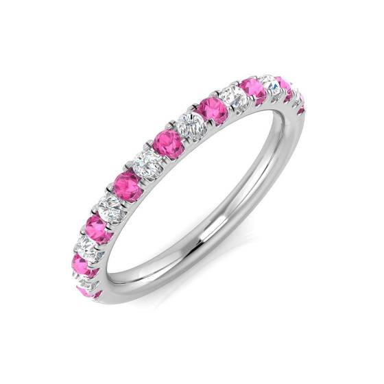 0.42ct SI2/G Round cut Pink Sapphire Gemstone Ring in 9k White Gold