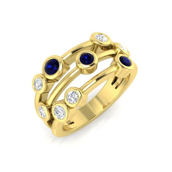 0.74ct SI2/G Round cut Blue Sapphire Gemstone Ring in 9k Yellow Gold