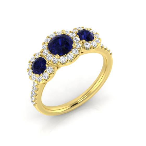 1.46ct SI2/G Round cut Blue Sapphire Gemstone Ring in 18k Yellow Gold