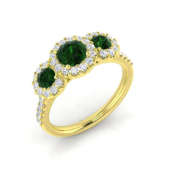 1.22ct SI2/G Round cut Green Emerald Gemstone Ring in 18k Yellow Gold