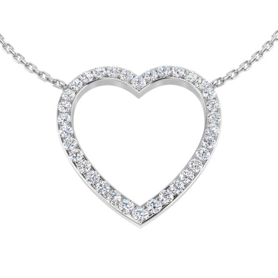 0.52ct SI2/G Round cut Diamond Heart Necklace in 9k White Gold