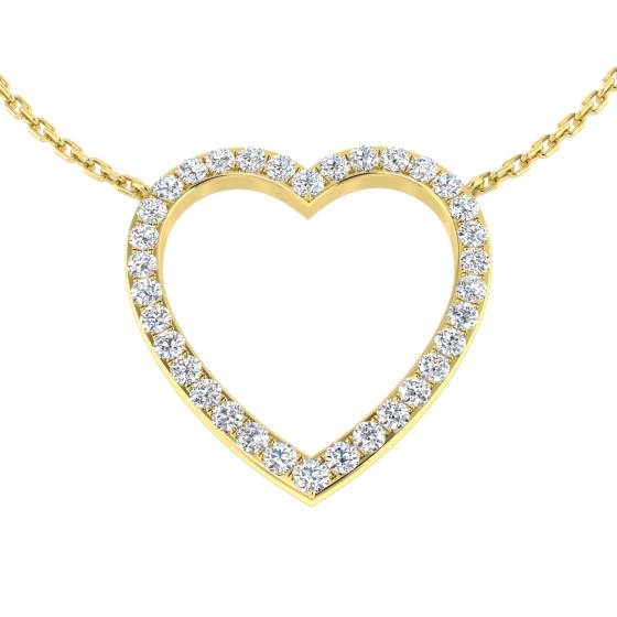 0.52ct SI2/G Round cut Diamond Heart Necklace in 9k Yellow Gold