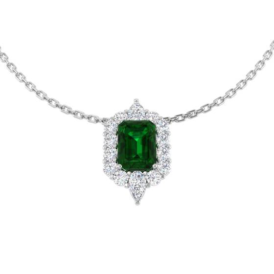 1.69ct SI2/G Round cut Emerald Gemstone Necklace in 18k White Gold