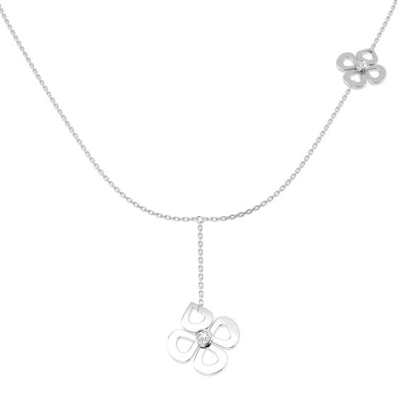 0.13ct SI2/G Round cut Diamond Flower Necklace in 9k White Gold