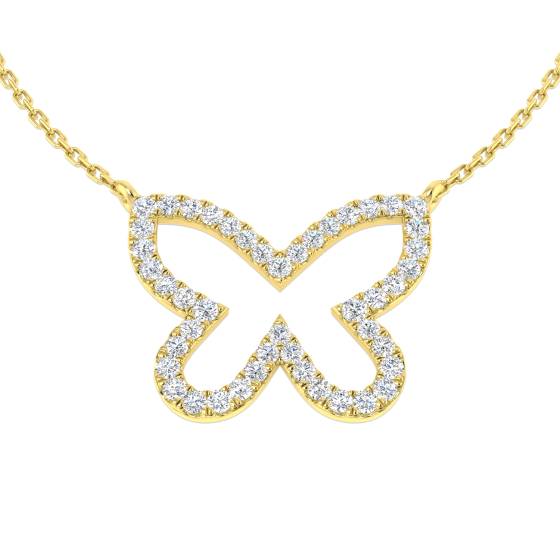 0.42ct SI2/G Round cut Diamond Butterfly Necklace in 9k Yellow Gold