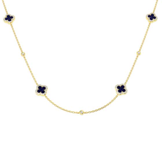 1.75ct SI2/G Round cut Blue Sapphire Gemstone Necklace in 9k Yellow Gold