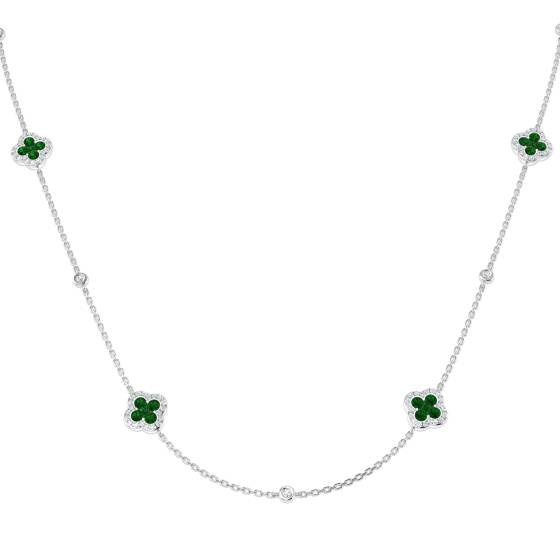 1.43ct SI2/G Round cut Emerald Gemstone Necklace in 18k White Gold