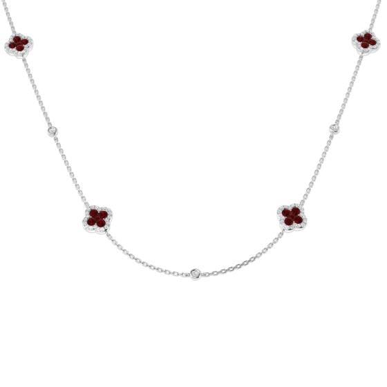 1.75ct SI2/G Round cut Ruby Gemstone Necklace in 18k White Gold