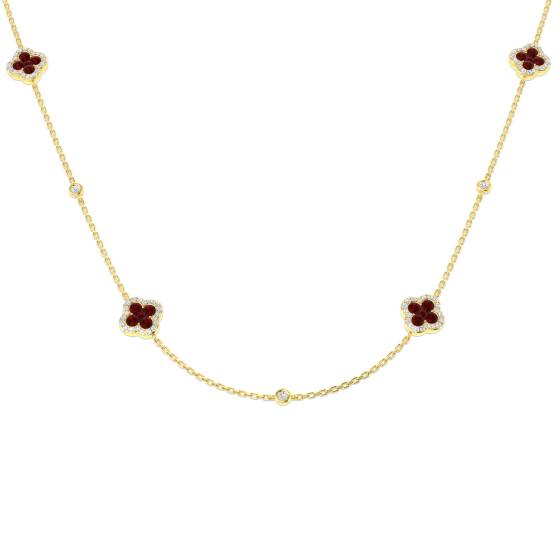 1.75ct SI2/G Round cut Ruby Gemstone Necklace in 18k Yellow Gold