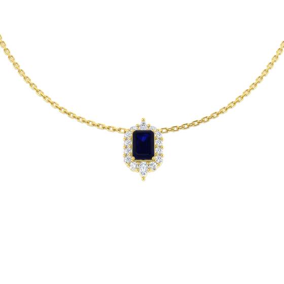 1.09ct SI2/G Emerald cut Blue Sapphire Gemstone Necklace in 18k Yellow Gold