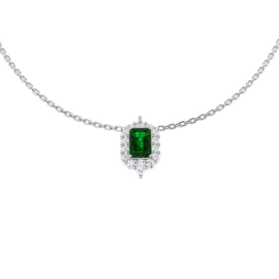 0.89ct SI2/G Emerald cut Emerald Gemstone Necklace in 18k White Gold