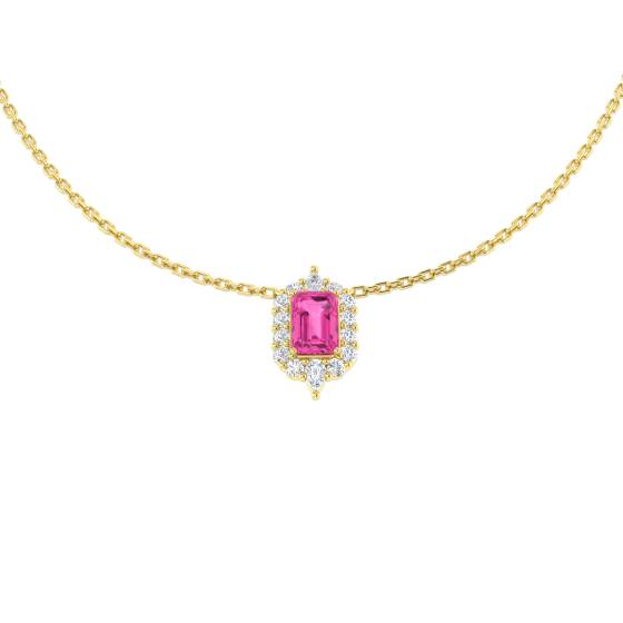 0.93ct SI2/G Emerald cut Pink Sapphire Gemstone Necklace in 18k Yellow Gold