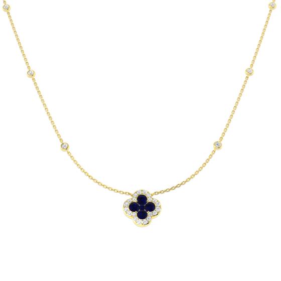 1.51ct SI2/G Round cut Blue Sapphire Gemstone Necklace in 18k Yellow Gold