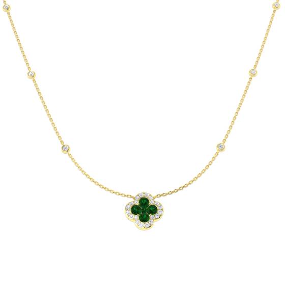 1.24ct SI2/G Round cut Emerald Gemstone Necklace in 18k Yellow Gold