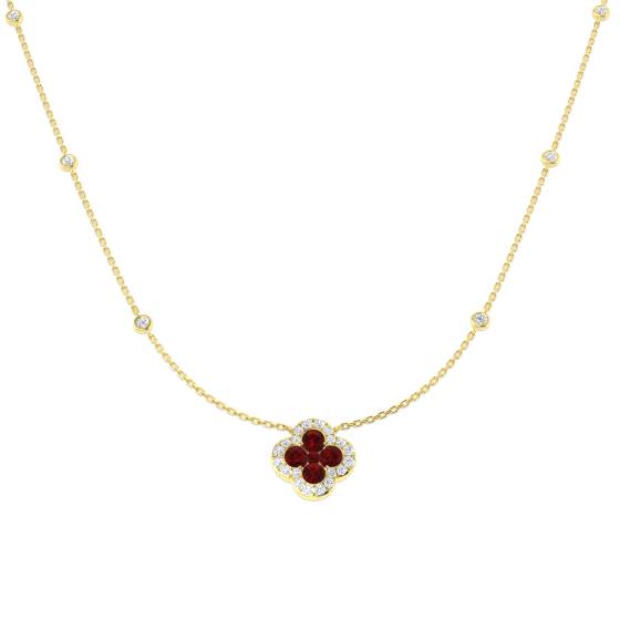 1.83ct SI2/G Round cut Ruby Gemstone Necklace in 18k Yellow Gold