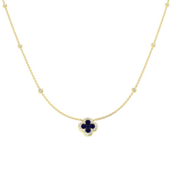 1.27ct SI2/G Round cut Blue Sapphire Gemstone Necklace in 18k Yellow Gold