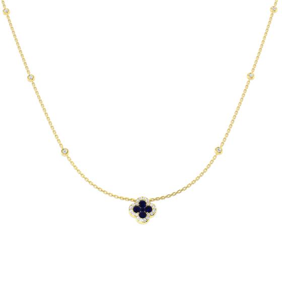 0.77ct SI2/G Round cut Blue Sapphire Gemstone Necklace in 18k Yellow Gold