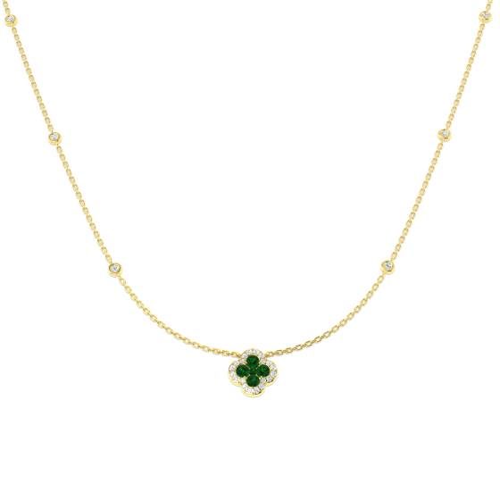 0.69ct SI2/G Round cut Emerald Gemstone Necklace in 18k Yellow Gold