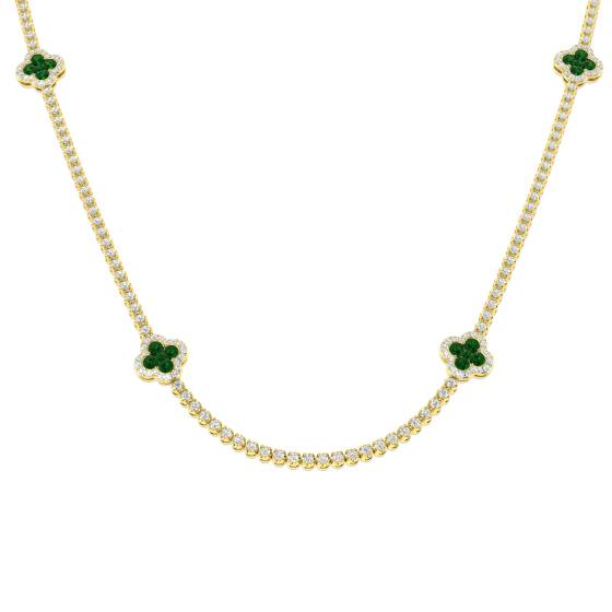 7.55ct SI2/G Round cut Emerald Gemstone Necklace in 18k Yellow Gold