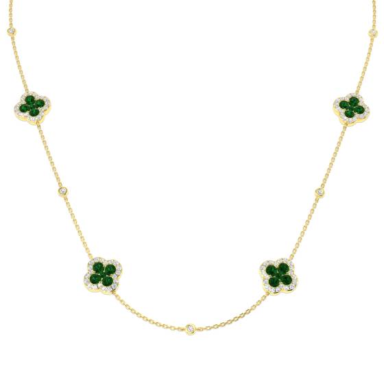 3.96ct SI2/G Round cut Emerald Gemstone Necklace in 18k Yellow Gold